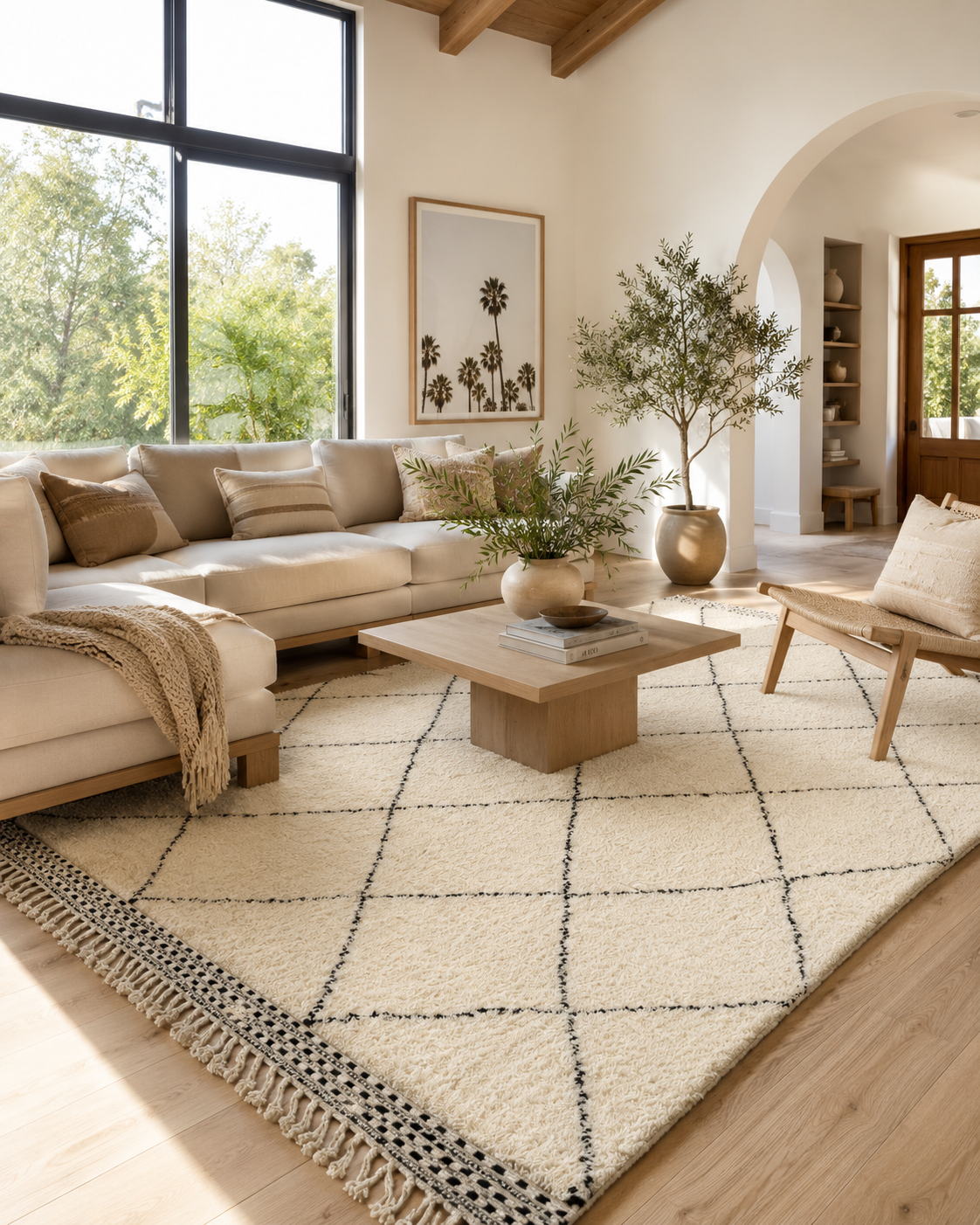 Isli Handwoven Beni Ourain Rug – Cream & black