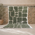 Aicha Green and Ivory Abstract Moroccan Rug