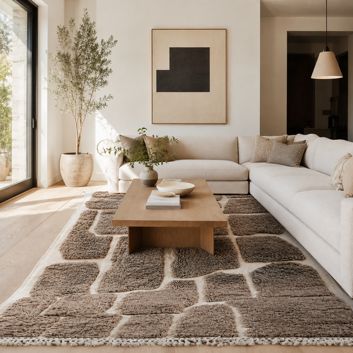 Anzar Brown & Ivory Abstract Moroccan Rug