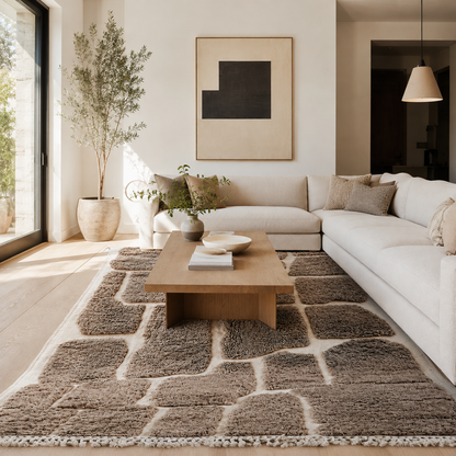 Anzar Brown & Ivory Abstract Moroccan Rug
