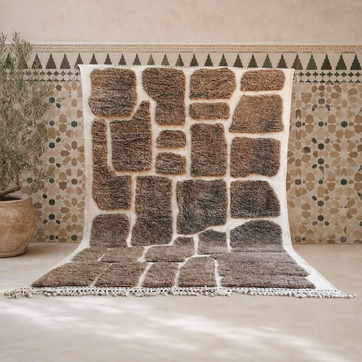 Anzar Brown & Ivory Abstract Moroccan Rug