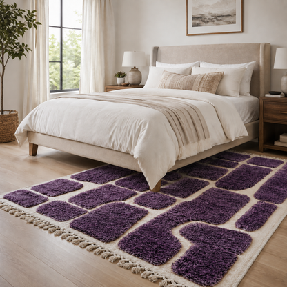 Rokaya Purple & Ivory Abstract Moroccan Rug