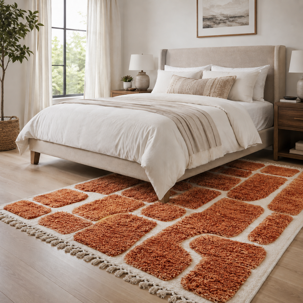Akal Orange & Ivory Abstract Moroccan Rug