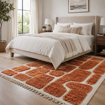 Akal Orange & Ivory Abstract Moroccan Rug