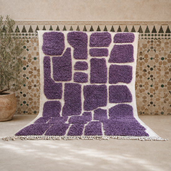 Rokaya Purple & Ivory Abstract Moroccan Rug