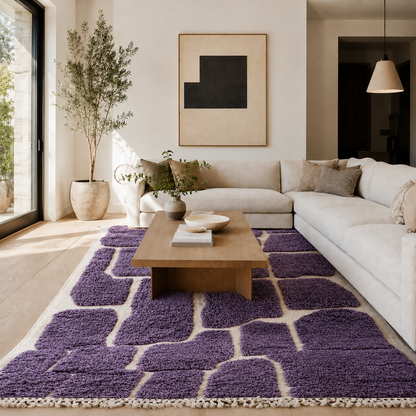 Rokaya Purple & Ivory Abstract Moroccan Rug