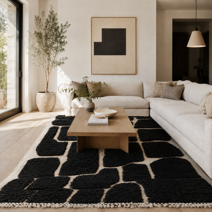 Fakher Black & Ivory Abstract Moroccan Rug