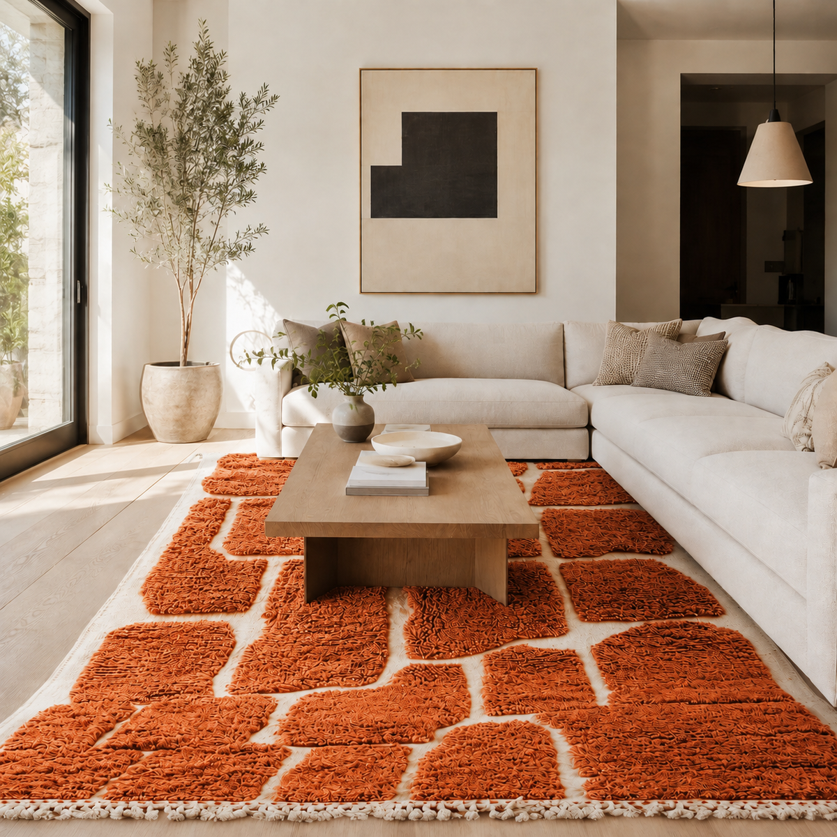 Akal Orange & Ivory Abstract Moroccan Rug