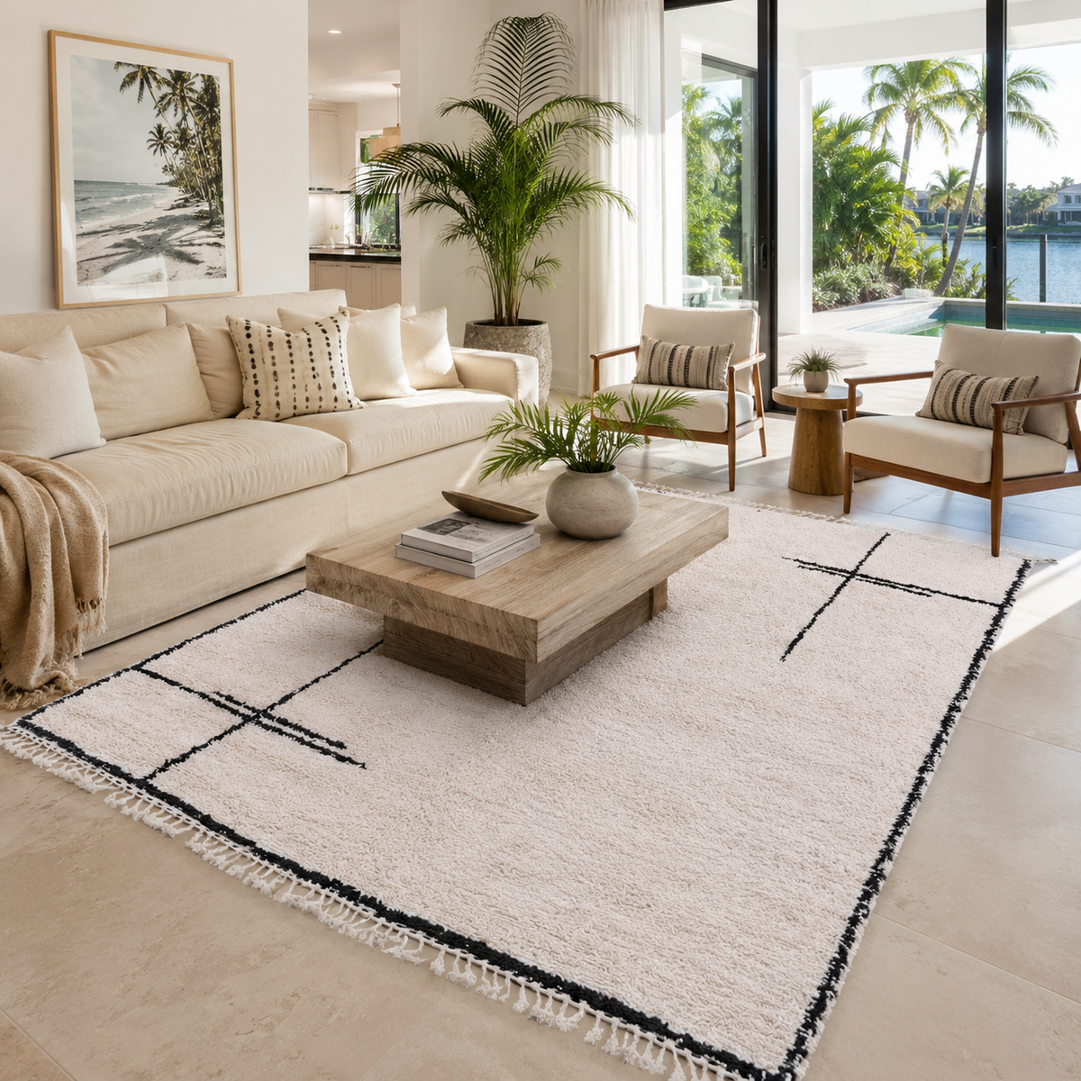 Zaina Minimalist Moroccan Berber Rug – Ivory & Black