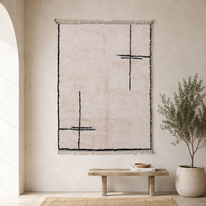 Zaina Minimalist Moroccan Berber Rug – Ivory & Black