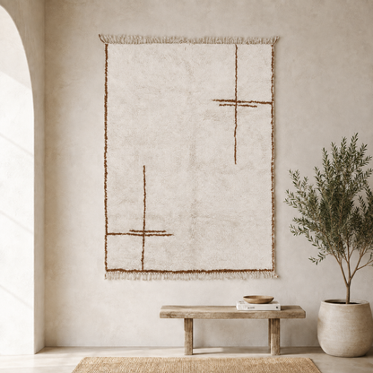 Anza Minimalist Moroccan Berber Rug – Ivory & Brown