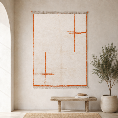 Naima Minimalist Moroccan Berber Rug – Ivory & Orange
