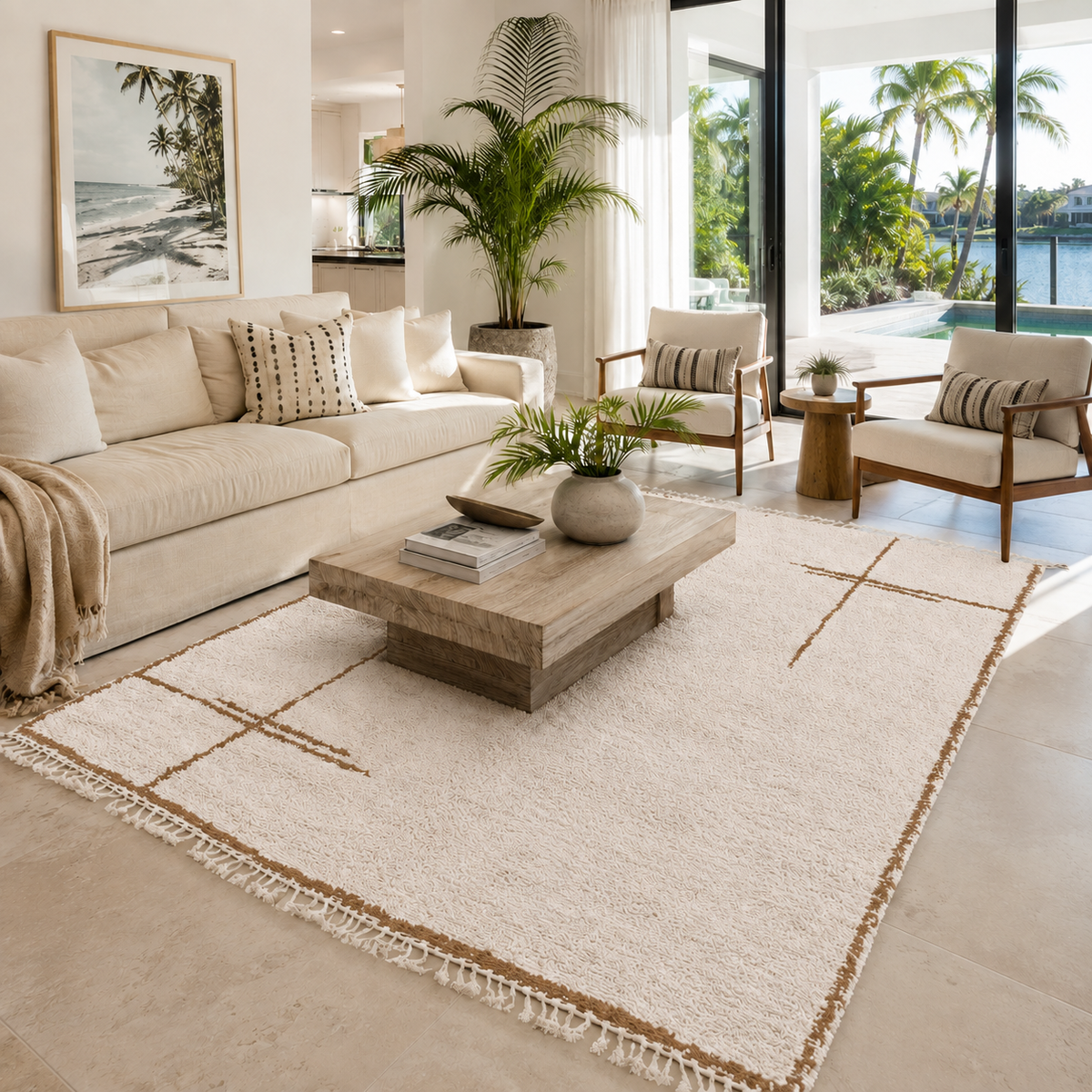 Anza Minimalist Moroccan Berber Rug – Ivory & Brown