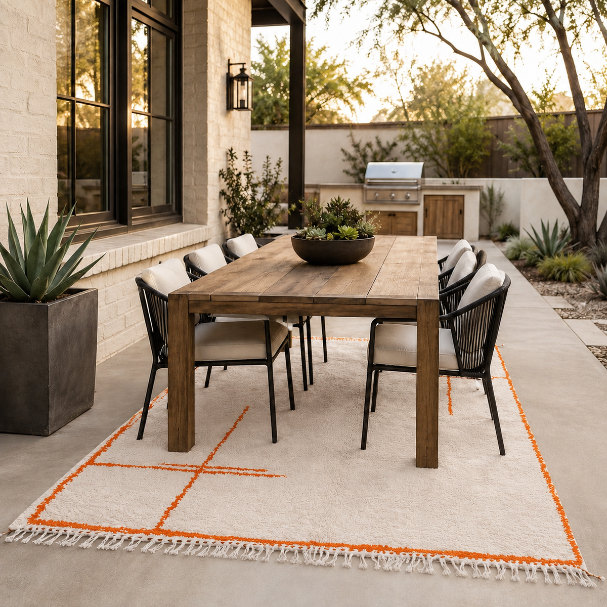 Naima Minimalist Moroccan Berber Rug – Ivory & Orange