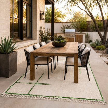Tafoukt Minimalist Moroccan Berber Rug – Ivory & Green