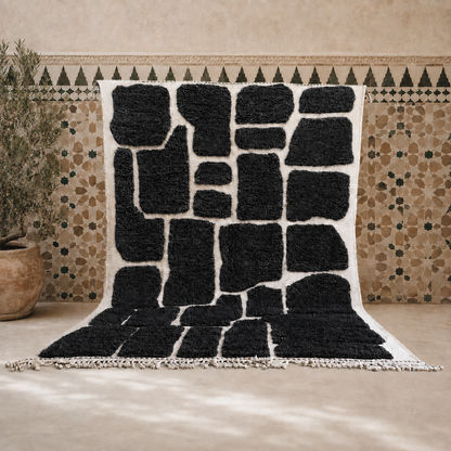 Fakher Black & Ivory Abstract Moroccan Rug