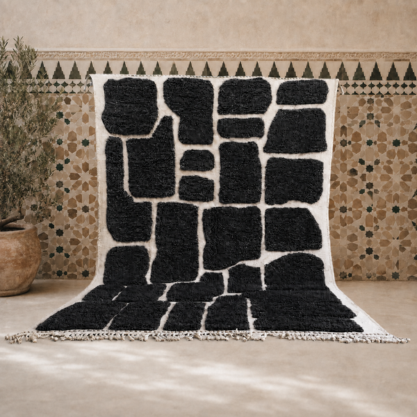 Fakher Black & Ivory Abstract Moroccan Rug