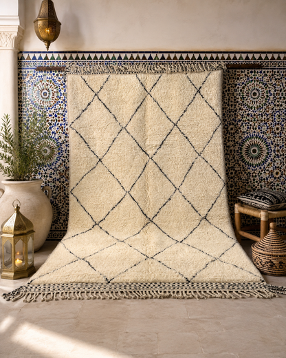 Isli Handwoven Beni Ourain Rug – Cream & black