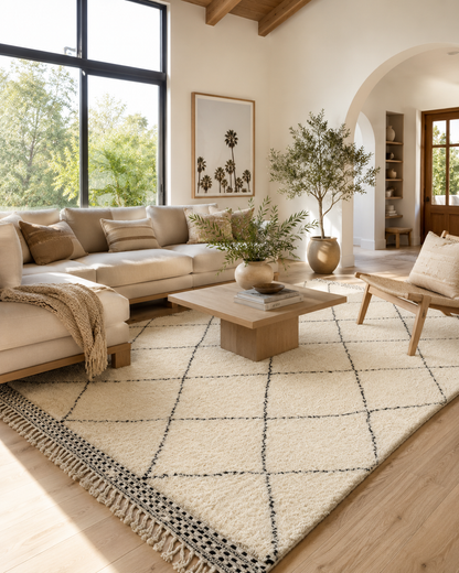 Isli Handwoven Beni Ourain Rug – Cream & black