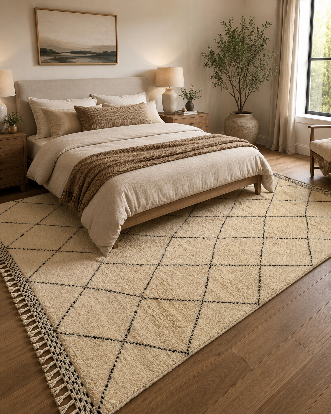 Isli Handwoven Beni Ourain Rug – Cream & black