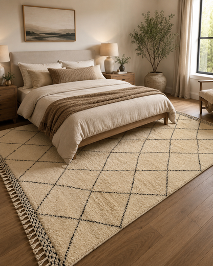 Isli Handwoven Beni Ourain Rug – Cream & black