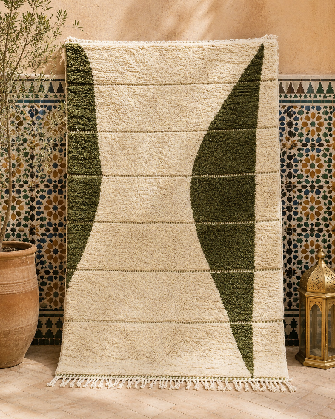 Fanida Olive Green Moroccan Berber Wool Rug
