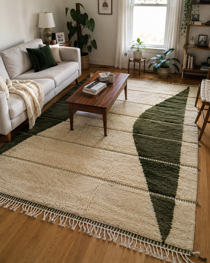 Fanida Olive Green Moroccan Berber Wool Rug