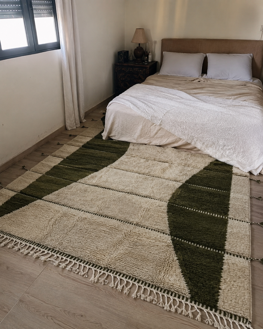 Fanida Olive Green Moroccan Berber Wool Rug