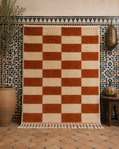 Ayah Rust & Cream Checkerboard Moroccan Berber Rug