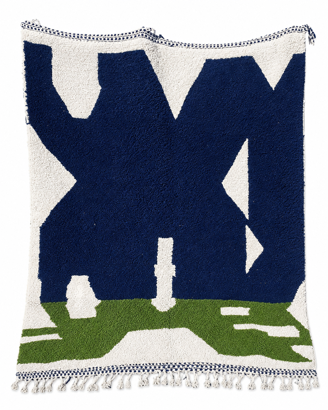 ITRAN Abstract Moroccan Wool Rug – Navy, Cream & Green