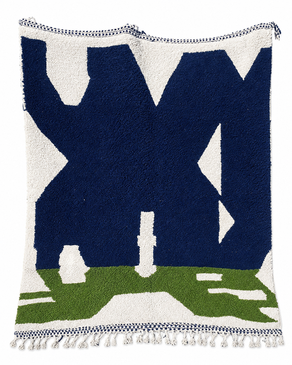 ITRAN Abstract Moroccan Wool Rug – Navy, Cream & Green