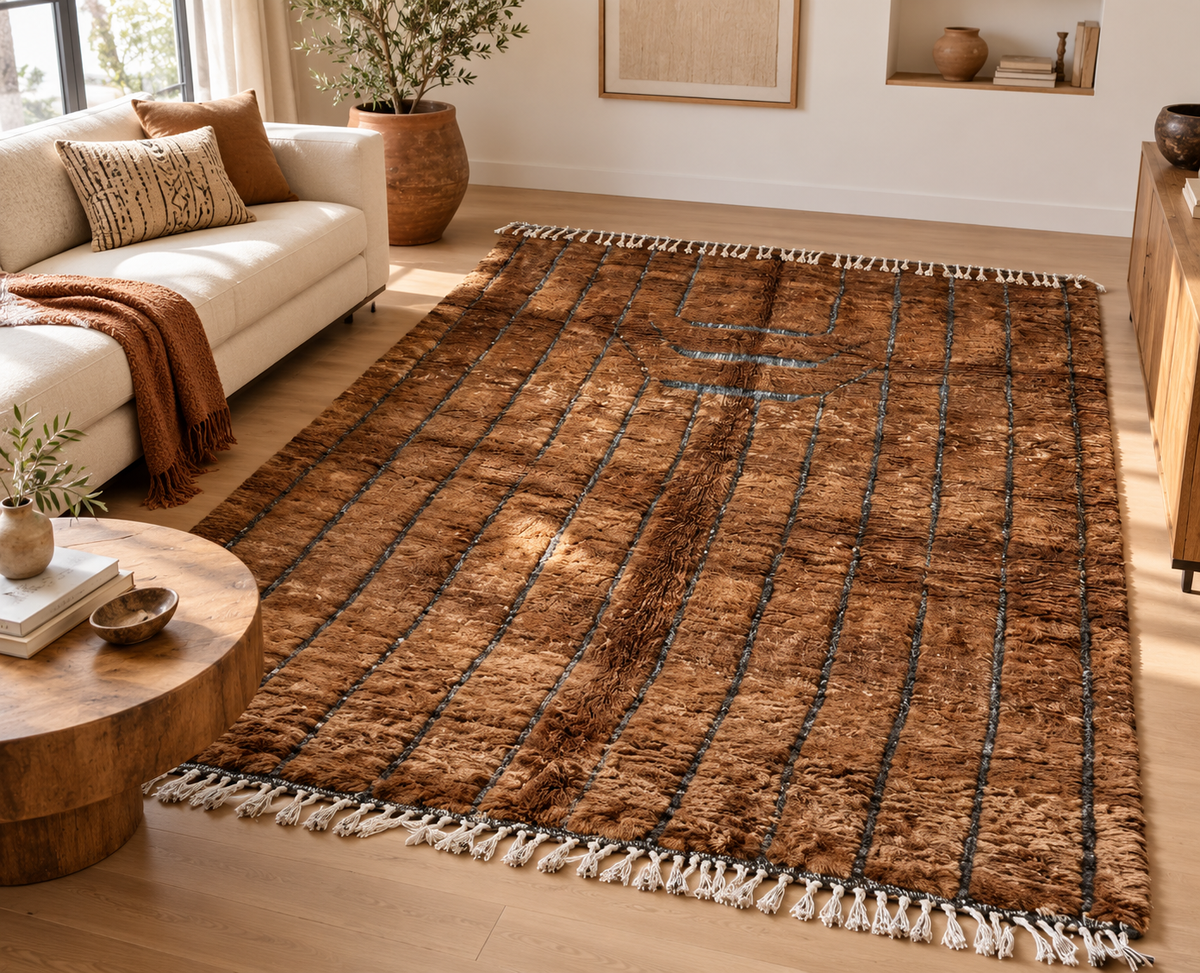 Beni Ouarain Brown & Charcoal Wool Rug – Handwoven Moroccan Rug