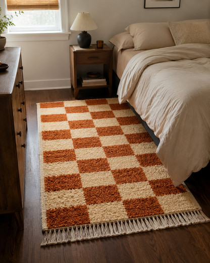 Ayah Rust & Cream Checkerboard Moroccan Berber Rug