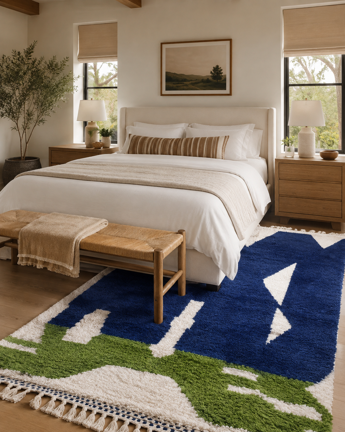 ITRAN Abstract Moroccan Wool Rug – Navy, Cream & Green